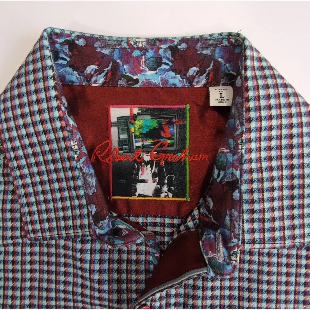 Robert Graham Long Sleeve Flip Cuff Shirt Mens L Classic Fit Check Floral